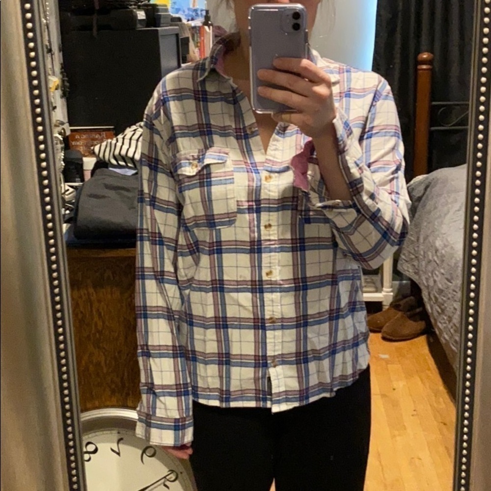 A&F Boyfriend Cozy Plaid Flannel Shirt EUC